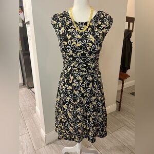 Y2K Floral Black & Yellow Dress with Ruching - Enfocus Petite 10P